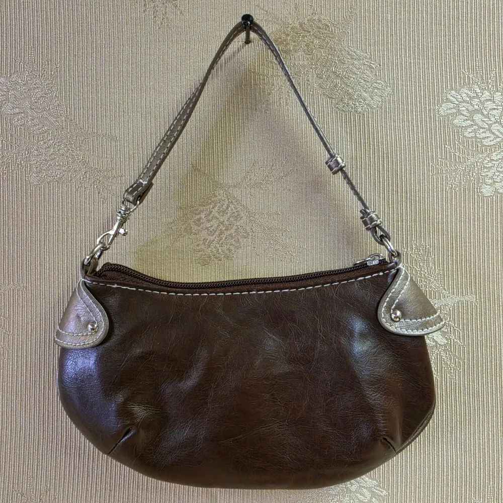 Y2K Patchwork Baguette Shoulder Bag Gold White Brown Metallic Snake Croc Print